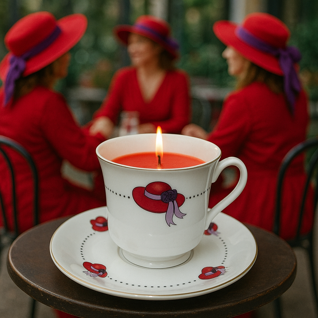 Red Hat Society Teacup & Saucer (Maple Walnut Pancakes)
