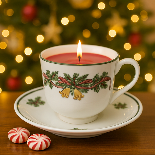 Johnson Bros. Christmas Holly Bells Teacup & Saucer (Juniper Berry & Pine)