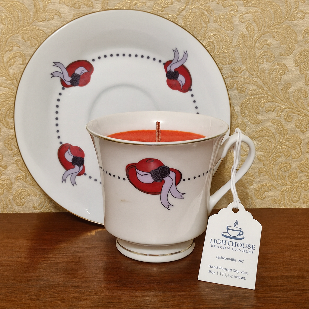 Red Hat Society Teacup & Saucer (Maple Walnut Pancakes)